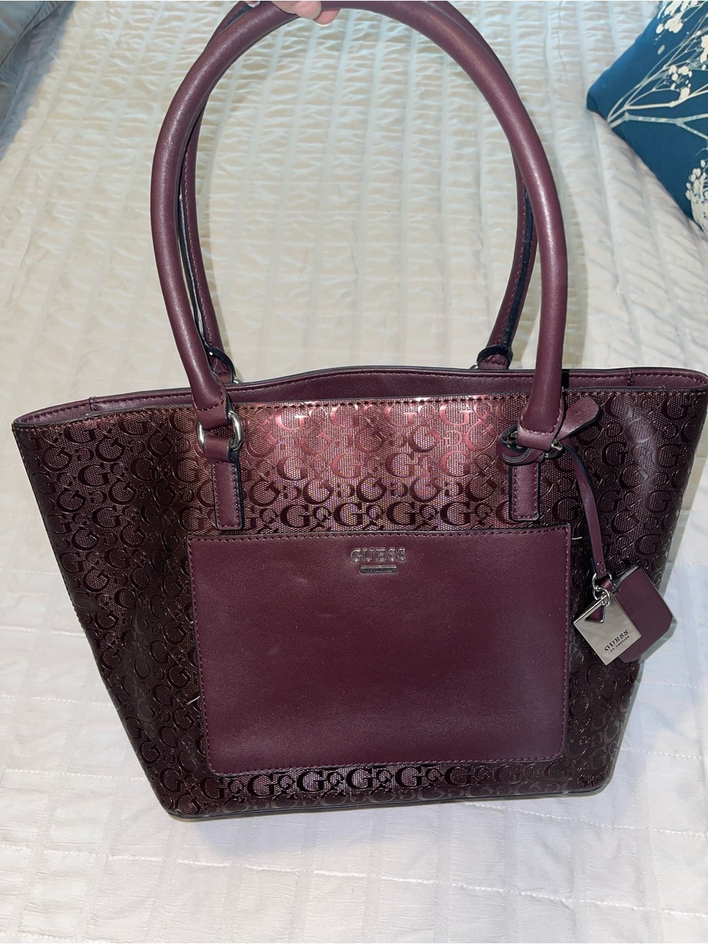 Guess Burgundy Tote Satchel with G Monogram